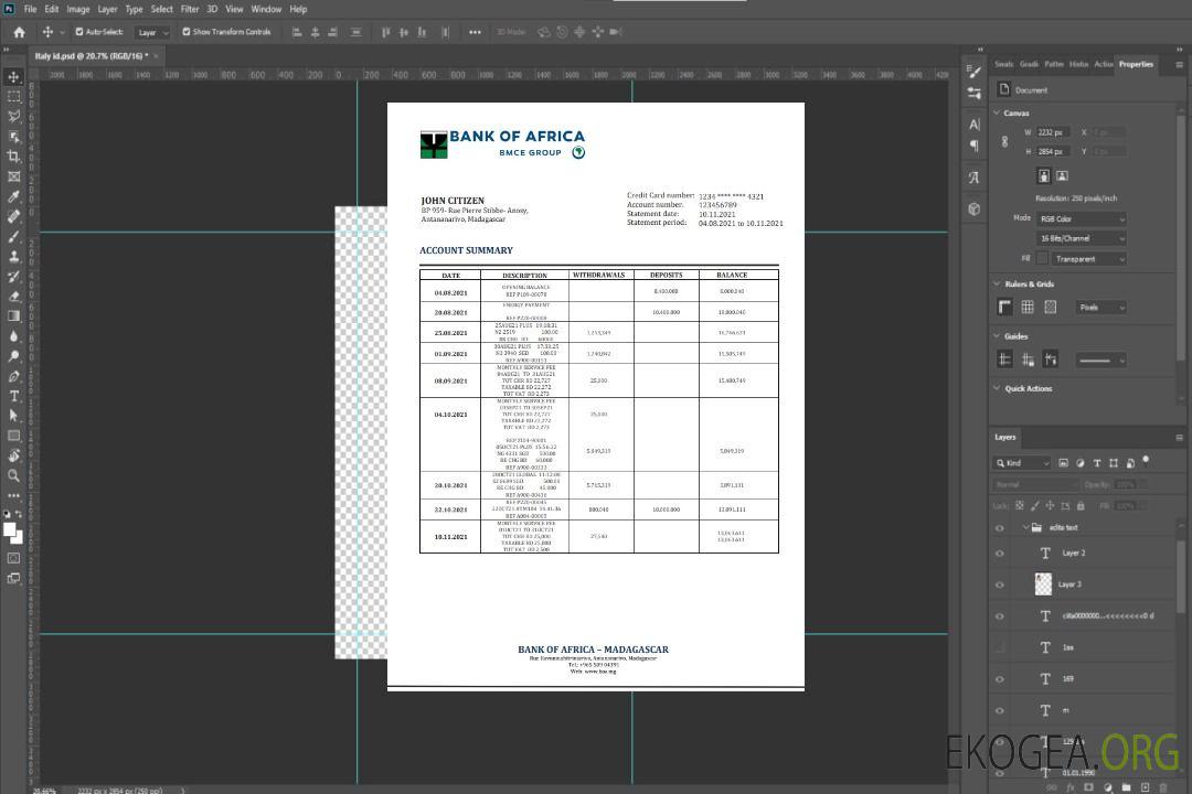 Relevé bancaire de Madagascar Bank of Africa template
